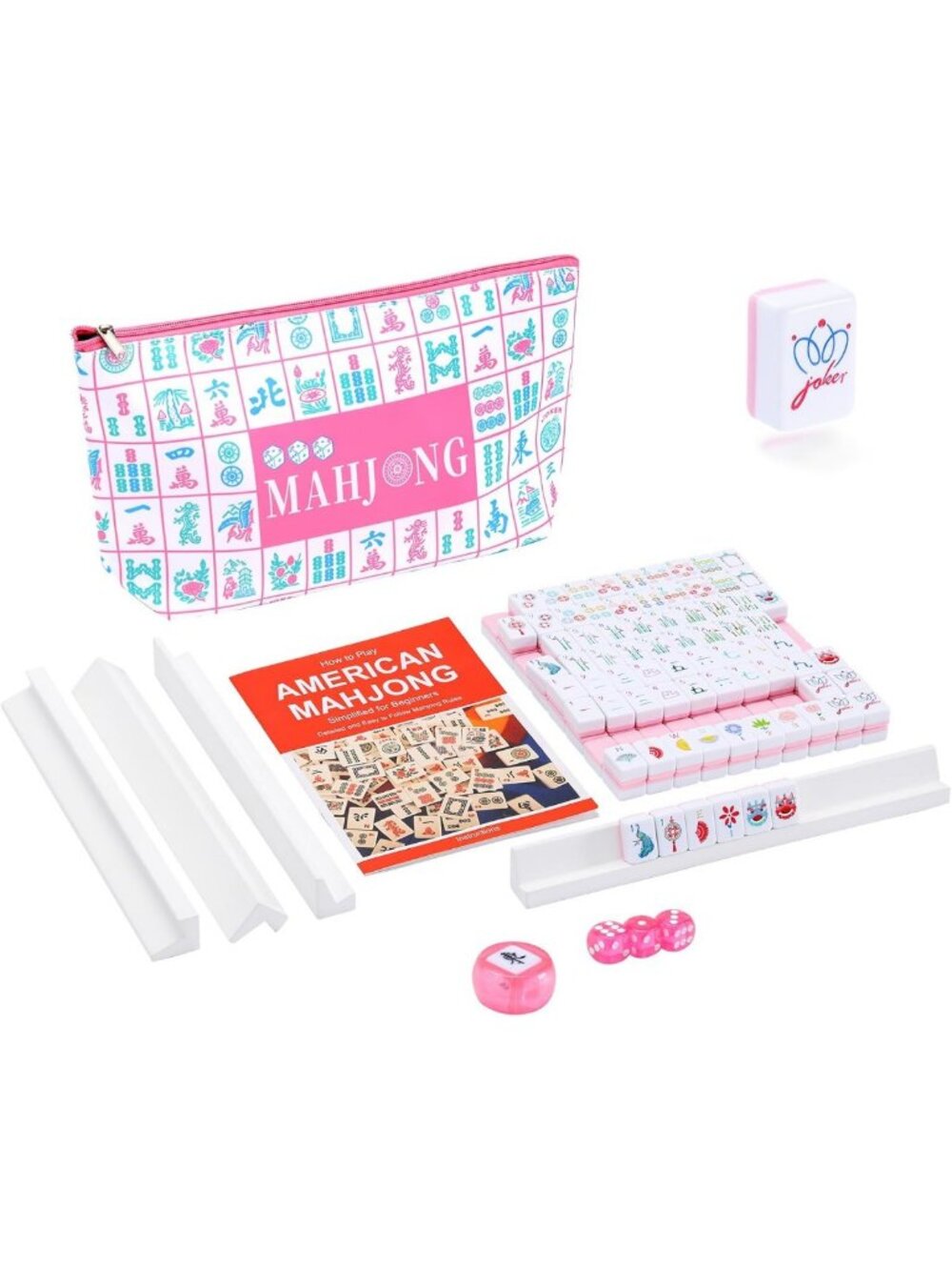 Travel-Friendly Mini Mahjong Tile Set - 160 Pink Engraved Tiles, Carrying Bag
